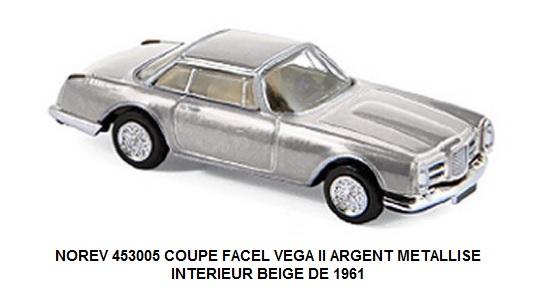 COUPE FACEL VEGA II ARGENT METALLISE INTERIEUR BEIGE DE 1961