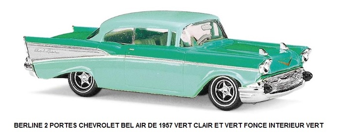 BERLINE 2 PORTES CHEVROLET BEL AIR DE 1957 VERT CLAIR ET VERT FONCE INTERIEUR VERT