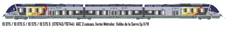 AUTOMOTRICE AGC X76743/76744 3 ELEMENTS LIVREE METROLOR VALLEE DE LA SARRE SNCF - DIGITAL SOUND