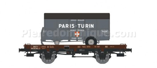 WAGON PLAT UFR SNCF + REMORQUE PARIS-TURIN