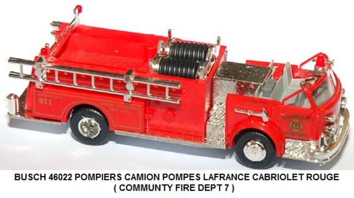 POMPIERS CAMION POMPES LAFRANCE CABRIOLET ROUGE ( COMMUNTY FIRE DEPT 7 ) (USA)