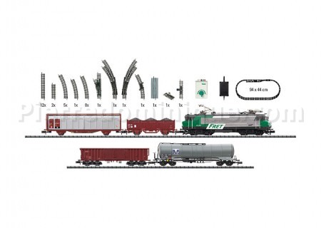 COFFRET DE DÉPART "FRET SNCF" AVEC TRAIN MARCHANDISES, RÉSEAU DE VOIE ET RÉGULATEUR DE MARCHE - ANALOGIQUE - COFFRET RECONDITIONNE (ETAT NEUF)