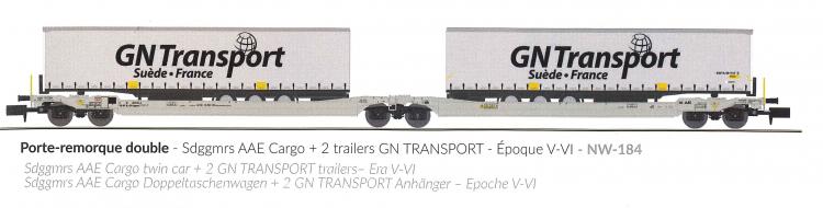 DOUBLE WAGON KANGOUROU AAE CARGO + 2 SEMI REMORQUES GN TRANSPORT SUEDE FRANCE