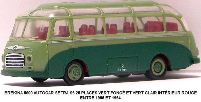 AUTOCAR SETRA S6 25 PLACES VERT FONCÉ ET VERT CLAIR INTÉRIEUR ROUGE ENTRE 1955 ET 1964