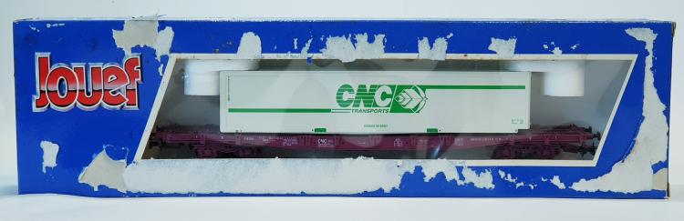 WAGON PORTE CONTENEURS + CONTENEUR CNC TRANSPORT SNCF - BOITE ABIME