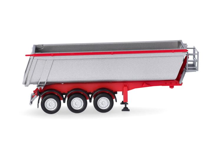 REMORQUE BENNE 3 ESSIEUX SCHMITZ CARGOBULL ARGENT CHASSIS ROUGE