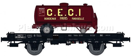 Wagon Mono-porteur UFR avec remorque citerne C.E.C.I , Paris, Marseille