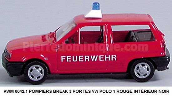 POMPIERS BREAK 3 PORTES VW POLO 1 ROUGE INTÉRIEUR NOIR
