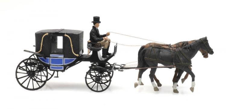 CAROSSE AVEC 2 CHEVAUX ET COCHER