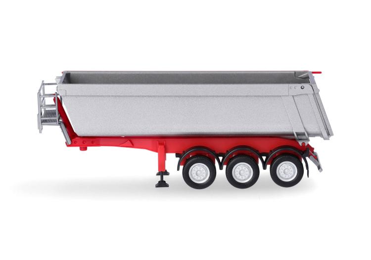 REMORQUE BENNE 3 ESSIEUX SCHMITZ CARGOBULL ARGENT CHASSIS ROUGE