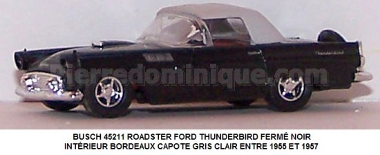 ROADSTER FORD THUNDERBIRD FERMÉ NOIR INTÉRIEUR BORDEAUX CAPOTE GRIS CLAIR ENTRE 1955 ET 1957
