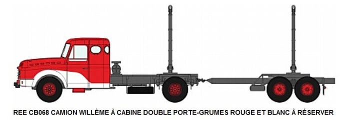 CAMION WILLEME Ã€ CABINE DOUBLE PORTE-GRUMES ROUGE ET BLANC 