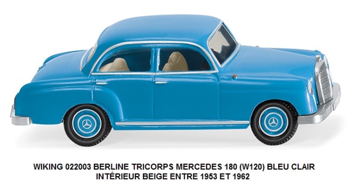 *PROMOS* - BERLINE TRICORPS MERCEDES 180 (W120) BLEU CLAIR INTÉRIEUR BEIGE ENTRE 1953 ET 1962