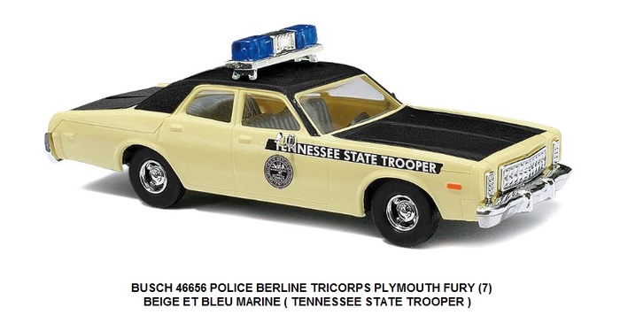 *PROMOS* - POLICE BERLINE TRICORPS PLYMOUTH FURY (7) BEIGE ET BLEU MARINE ( TENNESSEE STATE TROOPER )