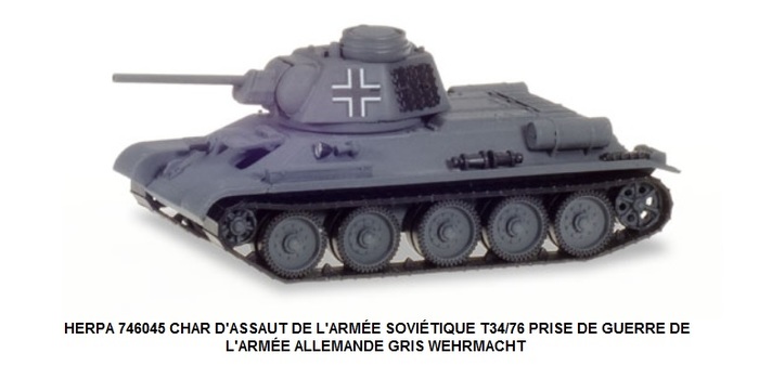 CHAR D'ASSAUT DE L'ARMÉE SOVIÉTIQUE T34/76 PRISE DE GUERRE DE L'ARMÉE ALLEMANDE GRIS WEHRMACHT