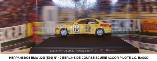 *PROMOS* - BMW 320i (E36) N° 10 BERLINE DE COURSE ÉCURIE ACCOR PILOTE J.C. BASSO