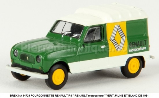 *PROMOS* - FOURGONNETTE RENAULT R4 '' RENAULT motoculture '' VERTJAUNE ET BLANC DE 1961