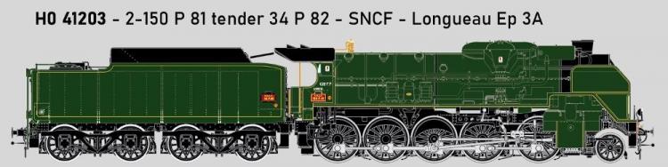 LOCOMOTIVE A VAPEUR 2-150 P 81 TENDER 34 P 82 – SNCF – LONGUEAU - ANALOGIQUE - (A RESERVER)