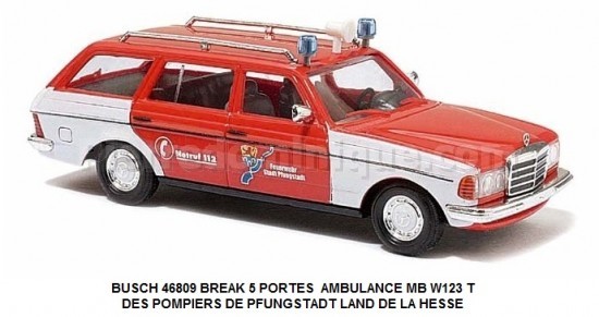 BREAK 5 PORTES  AMBULANCE MB W123 T  DES POMPIERS DE PFUNGSTADT LAND DE LA HESSE