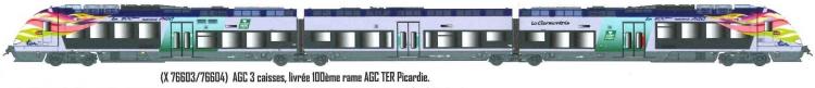 AUTOMOTRICE AGC X 76603/76604 3 ELEMENTS LIVREE 100EME RAME AGC TER PICARDIE SNCF