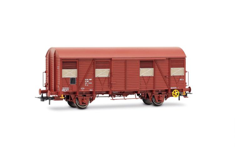COFFRET DE 2 WAGONS A 2 ESSIEUX TYPE GS LIVRE MARRON AVEC FEUX DE FIN DE CONVOI SNCF