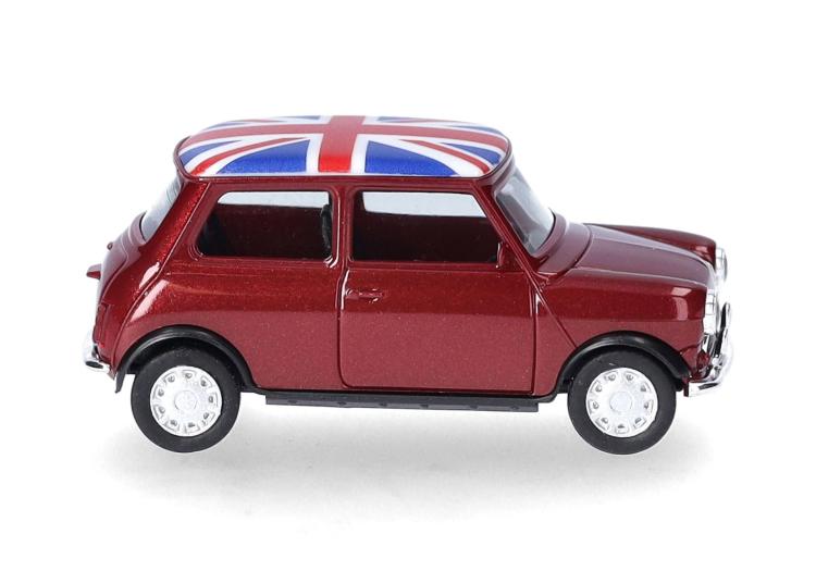 BERLINE 2 PORTES AUSTIN MINI MAYFAIR ROUGE BORDEAUX MÉTALLISÉ INTÉRIEUR NOIR TOIT DRAPEAU GB CONDUITE A DROITE