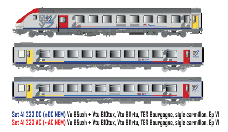 COFFRET VOITURE PILOTE VTU B5uxh TER BOURGOGNE SNCF -3 ELEMENTS AC/3 RAILS (A RESERVER)