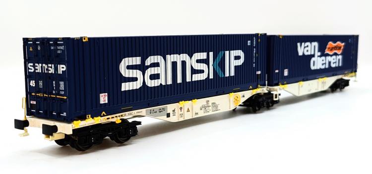 DOUBLE WAGON PORTE CONTENEUR SGGMRS 90 AAE ERS + 2 CONTENEURS VAN DIEREN ET SAMSKIP