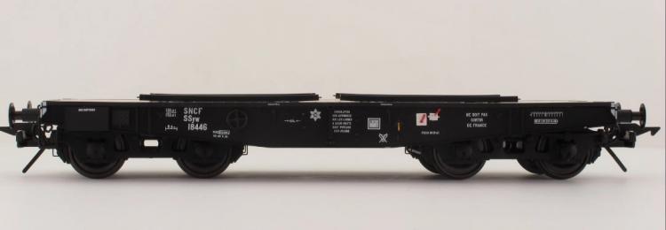 WAGON PLAT POUR CHARGE LOURDES 1945-1950 SSY 18446, NOIR INTÉGRAL SNCF – (A RESERVER)