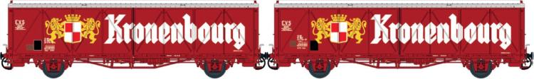 SET DE 2 WAGONS HBIS + HBIS ROUGE/BLANC PAROIS RENFORCEES INSCRIPTION KRONENBOURG EP. IV-V SNCF
