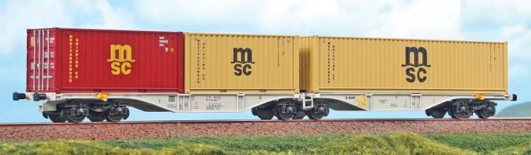 WAGON PORTE CONTENEURS INTERMODAL SGGRS 80' 1 CONTENEUR MSC DE 40 ET 2 DE 20'
