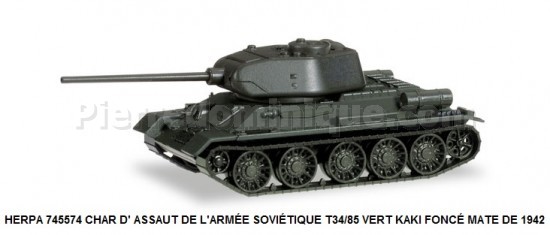 CHAR D' ASSAUT DE L'ARMÉE SOVIÉTIQUE T34/85 VERT KAKI FONCÉ MATE DE 1942
