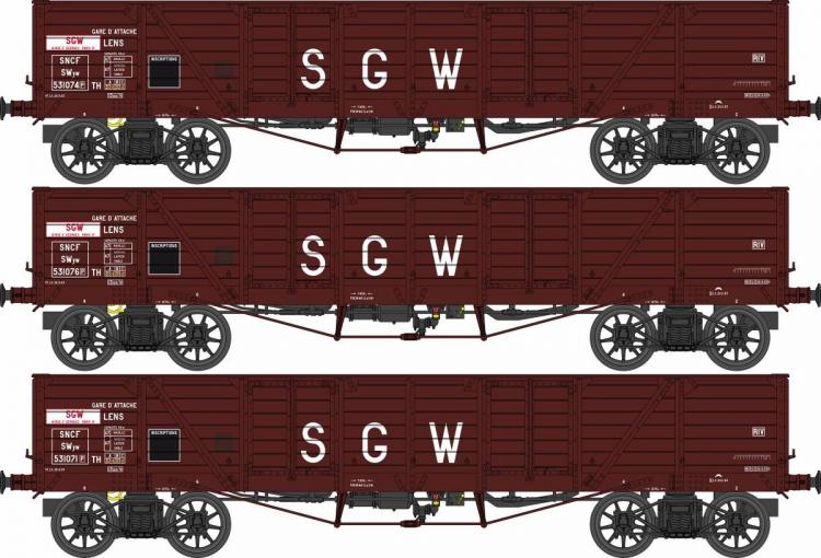 SET DE 3 WAGONS TP TOMBEREAU SGW SNCF (A RESERVER)