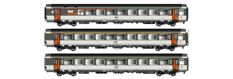 SET DE 3 VOITURES VTU CORAIL ORIGINE LOGO ENCADRE SNCF