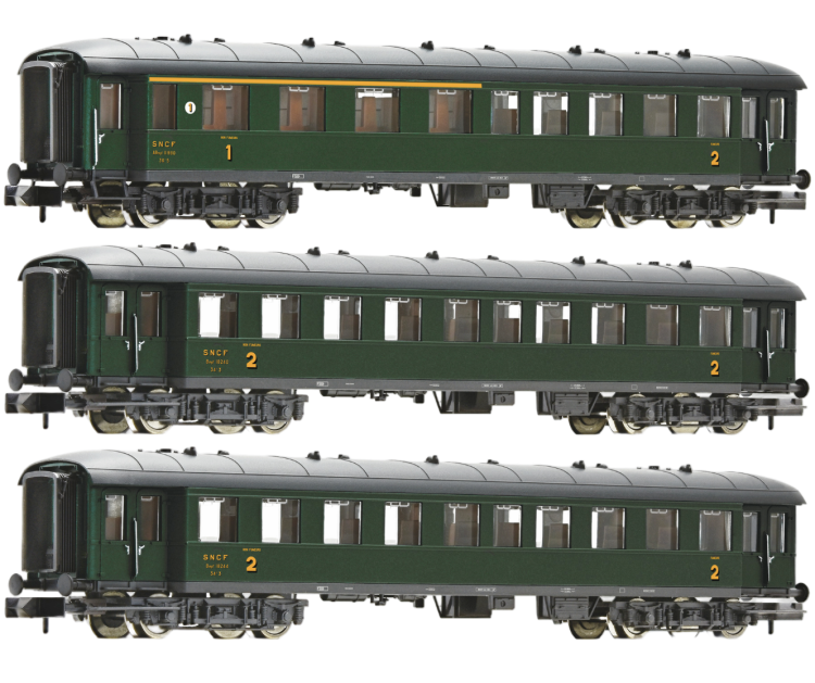 SET DE 3 VOITURES VOYAGEURS ABmyf / Bmyf SNCF EP.III