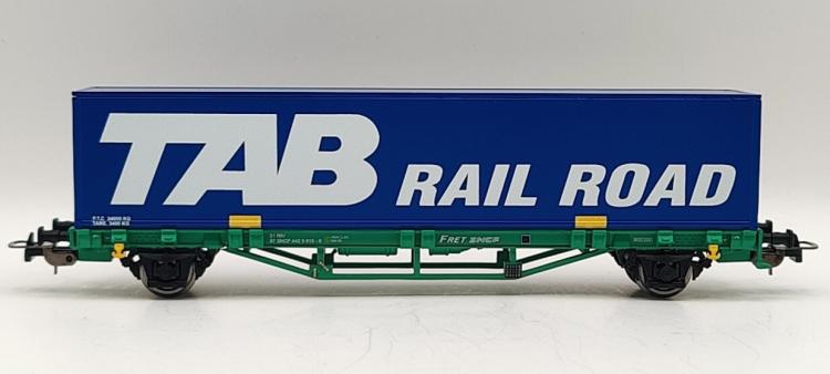 WAGON PLAT 2 ESSIEUX SNCF + CONTAINER 40' TAB RAIL ROAD