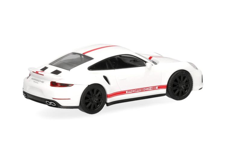 COUPÉ PORSCHE 911 TURBO BLANCHE INTÉRIEUR NOIRE SIGLE PORSCHE ROUGE SUR LE BAS DE CAISSE
