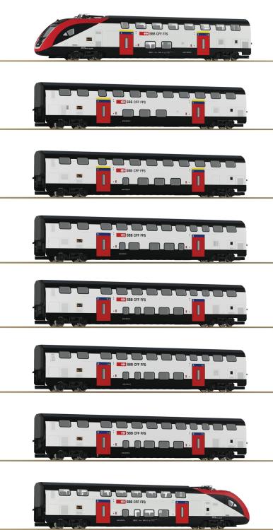 SET 8 PIECES: TRAIN A DEUX NIVEAUX POUR LE TRAFIC LONGUE DISTANCE RABE 502 SBB - (A RESERVER)