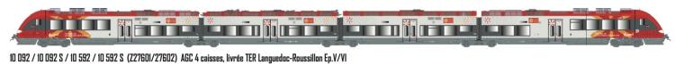 AUTOMOTRICE AGC Z27601/27602 4 ELEMENTS LIVREE TER LANGUEDOC ROUSSILLON SNCF - AC 3RAILS