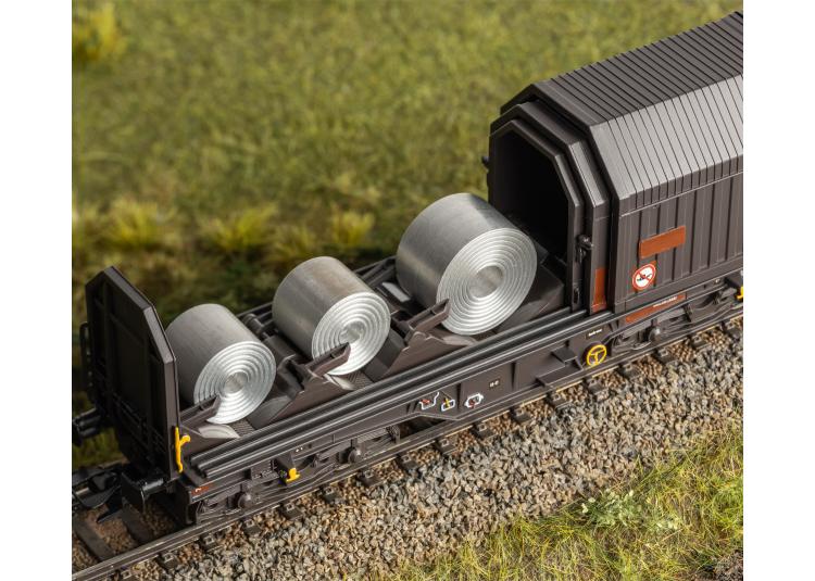 COFFRET DE 2 WAGONS A CAPOTS TELESCOPIQUES SHIMMNS 708 + CHARGEMENT BOBINES DG AB - (A RESERVER)
