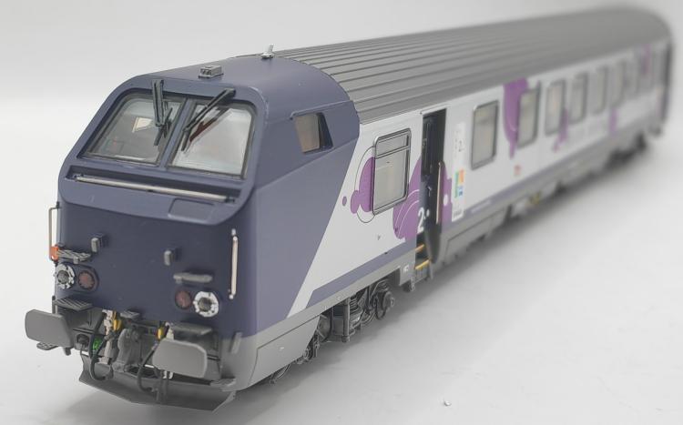 SET DE 3 VOITURES VOYAGEURS/PILOTE REVERSIBLE VU B6T2UXH + VTU B11TU + VTU A10TUH, INTERCITÉS RÉGION HAUTE-NORMANDIE, LOGO CARMILLON SNCF DC - AVEC ECLAIRAGE