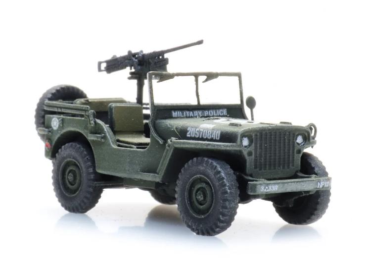 JEEP WILLYS ARMEE AMERICAINE POLICE MILITAIRE AVEC MITRAILLEUSE
