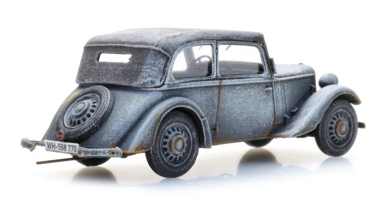 LIMOUSINE CABRIOLET OUVERT ADLER TRUMPF JUNIOR GRIS ARMEE CAMOUFLAGE HIVER