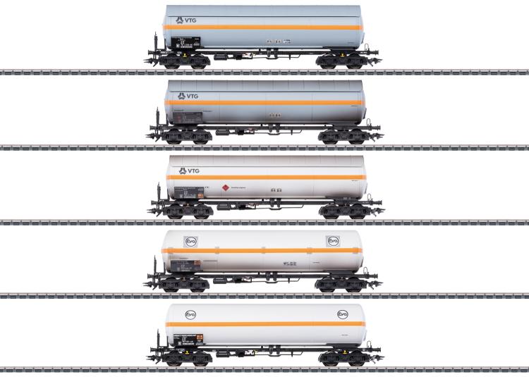 SET DE 5 WAGONS CITERNES POUR LE TRANSPORT DE GAZ SOUS PRESSION VTG ET EVA