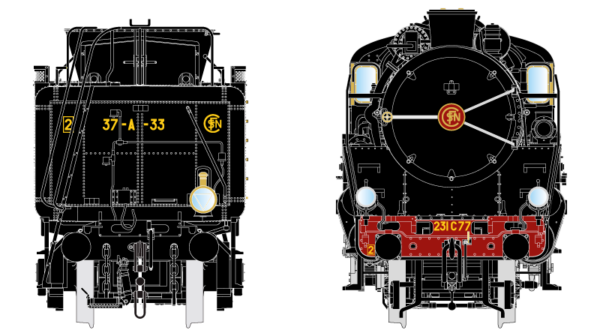 LOCOMOTIVE A VAPEUR SUPER PACIFIC 231 C 77 + 37 A 33 SNCF - DIGITAL- A RESERVER