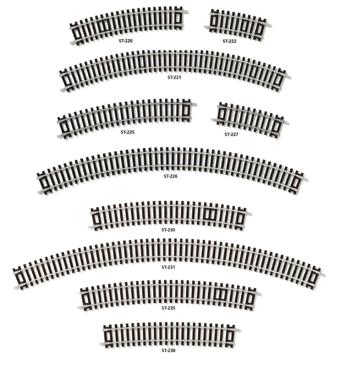 RAIL COURBE RAYON 505mm 45° CODE 100 SETRACK