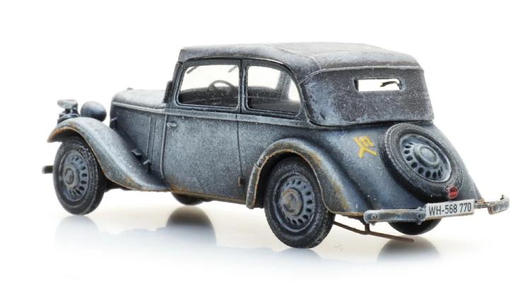 LIMOUSINE CABRIOLET OUVERT ADLER TRUMPF JUNIOR GRIS ARMEE CAMOUFLAGE HIVER